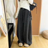 时尚 加绒加厚可收口两穿阔腿休闲裤 百搭条纹垂感毛呢香蕉裤 女冬季