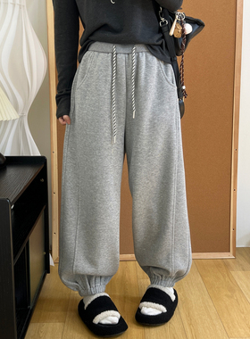 哈伦休闲裤冬季百搭简约松紧腰显瘦抽绳加厚奥粒绒保暖束口卫裤女