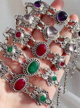 宝石尼泊尔925纯银手链复古