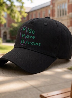 Phd我有博士学位 趣味搞笑英文字母棒球帽Pig Have Dreams帽子男