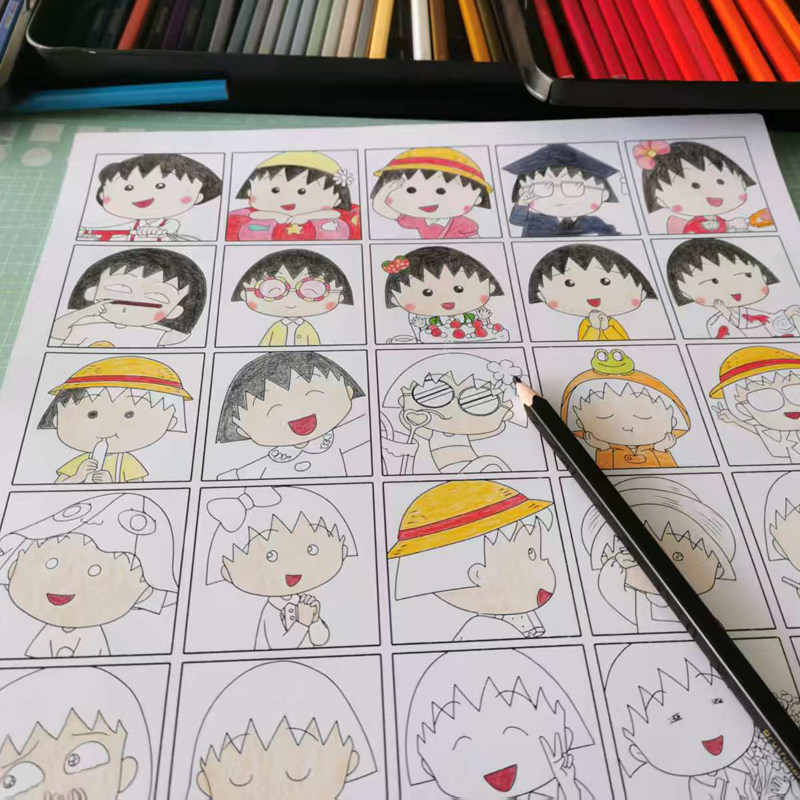 30x30格子画 樱桃小丸子  儿童简单动漫游戏涂色画马克笔彩铅线稿,玩具/童车/益智/积木/模型,描红本/涂色本,淘宝优惠券,粉丝福利购,淘宝优惠卷