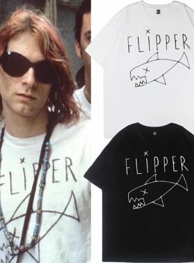 Nirvana乐队柯本Kurt Coban同款短袖T恤复古纯棉宽松摇滚鲨鱼半袖