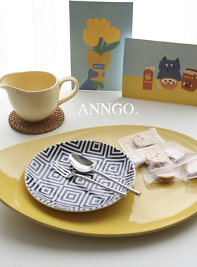 LZ陆家孤品完标黄色水滴创意造型大盘椭圆鱼盘龙虾盘北欧风牛排盘