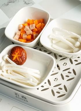 2个陶瓷电蒸锅专用小长方碗碟家用加厚强化瓷小菜碟蒸碗可微波炉
