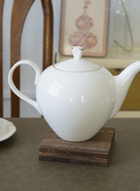 1.3L金边骨瓷咖啡壶7孔茶壶下午茶具陶瓷精致方钮花茶壶