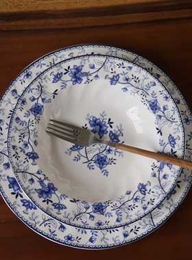 新款釉中彩青花陶瓷餐具复古米饭碗轻奢炒菜盘汤盘精致牛排盘面碗