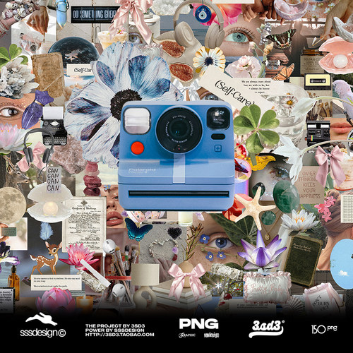 3SD3美式复古少女情怀诗歌生活用品Y2K免扣剪贴画PNG图片设计素材