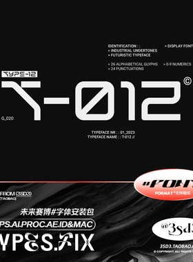 3SD3未来机能游戏硬核赛博朋克抽象Y2K英文PROCREATEPS字体安装包