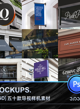 3SD3国外高级门头店招玻璃窗门牌标识志VI导视LOGO样机PS设计素材