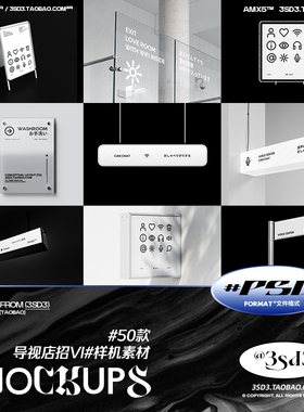 3SD3高级品牌VIS招牌导视系统标牌水牌指向牌灯箱PSD样机设计素材