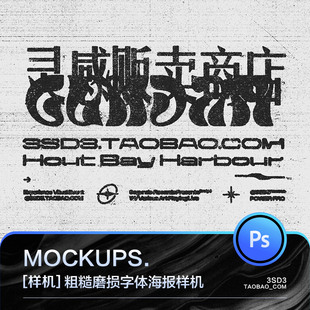3SD3粗糙毛边做旧复古肌理噪点磨损边缘纹理字体海报LOGO样机素材