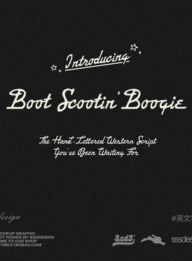 3SD3美式复古艺术西部风格手写连笔PROCREATE英文PSMAC字体包素材