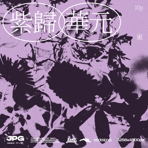 3SD3文艺古风抽象水墨噪点模糊花卉植物剪影海报背景繁体中文字体
