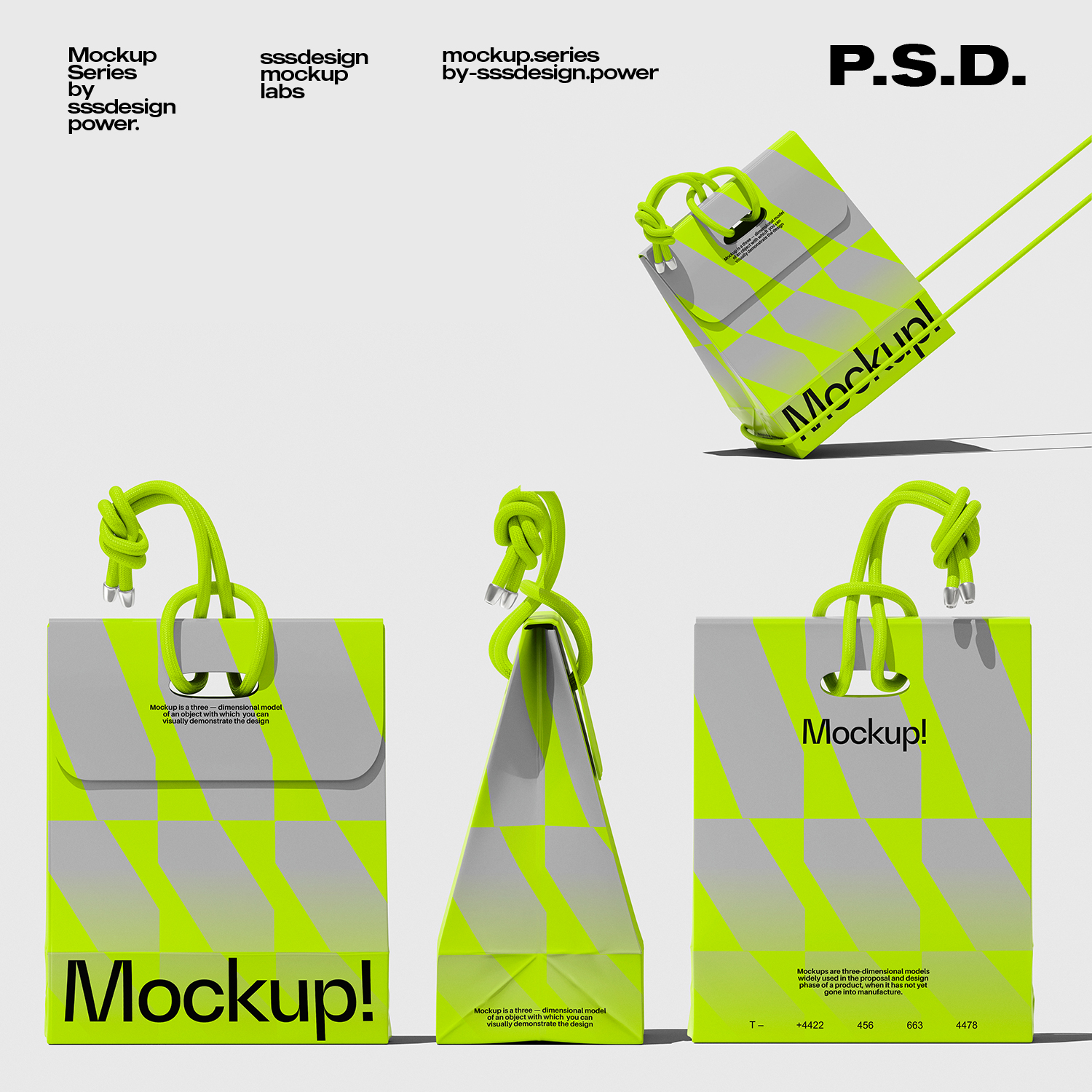 3SD3多角度个性抽绳手提袋购物袋包装PS样机效果图MOCKUP设计素材