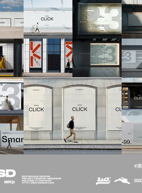 3SD3国外户外街头城市街道墙壁墙体面围挡灯箱海报广告PS样机素材