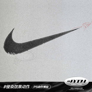 3SD3复古做旧水墨侵染墨迹磨毛边噪点肌理LOGO字体PS动作效果预设