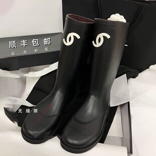 升级无缝版～小香风不过膝长靴女中长筒骑士靴厚底中古风橡胶雨靴