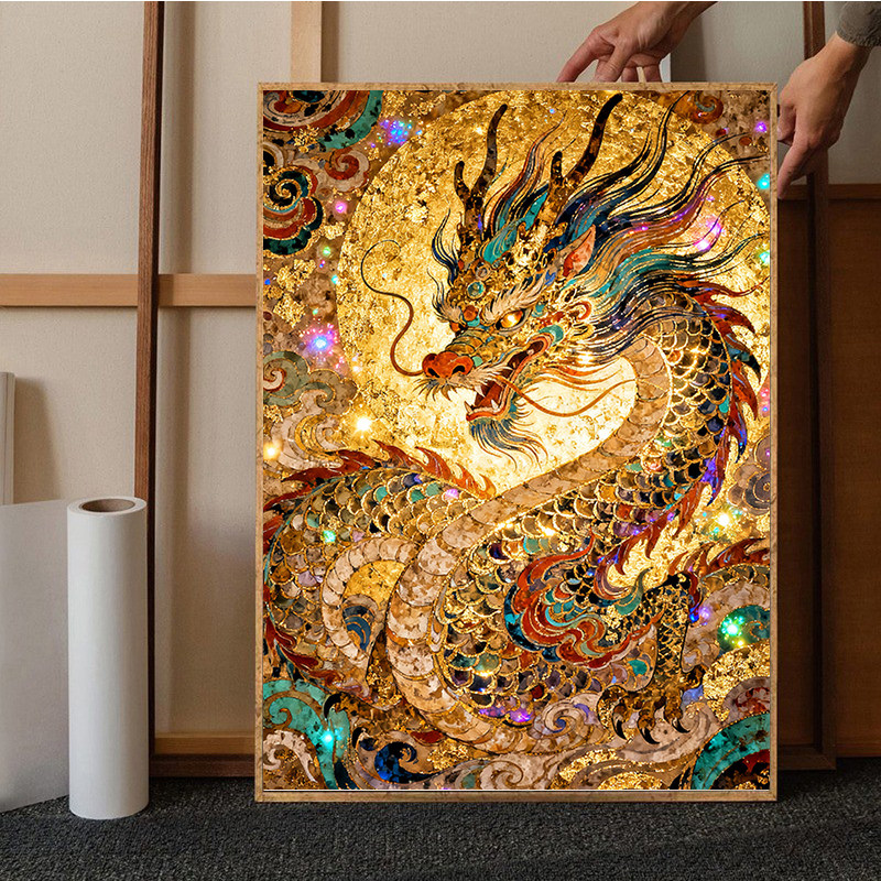龙行四方2025新款中式钻石画手工5d粘钻送朋友客厅十字绣装饰礼物