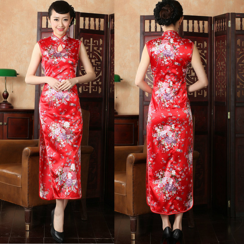  Dripping watermark long cheongsam red+L (Reference to about 106 catties)  