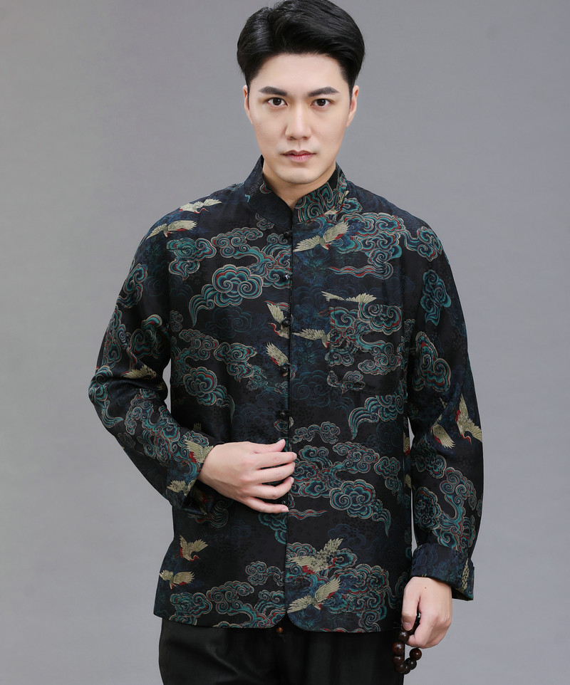 香云纱真丝唐装男士长袖外套青年桑蚕丝中国风禅意春秋季居士汉服