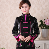 女装 外套春秋季 中式 妈妈装 清仓ML 绣花双领唐装 旗袍上衣 女士长袖