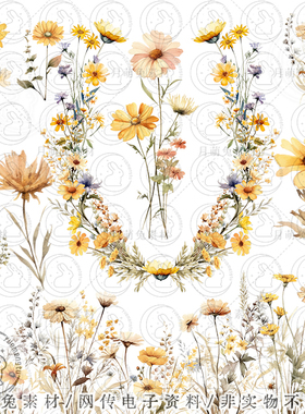 水彩黄色花卉花枝插画海报装饰剪贴画手账png设计素材