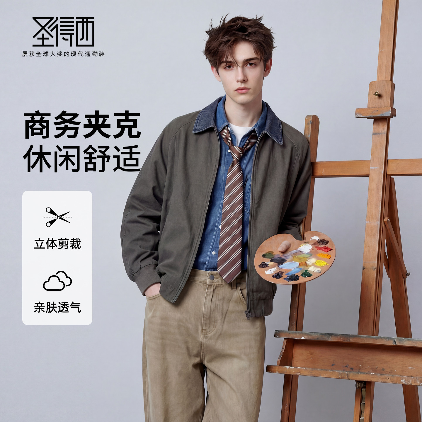 【合体舒适】圣得西外套男款2026新款春季商务绅士翻领高级感夹克