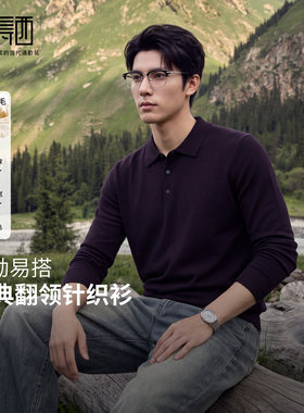 圣得西男士含绵羊毛翻领针织衫