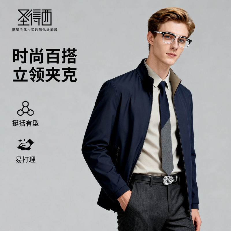 圣得西男士立领夹克扛皱易打理
