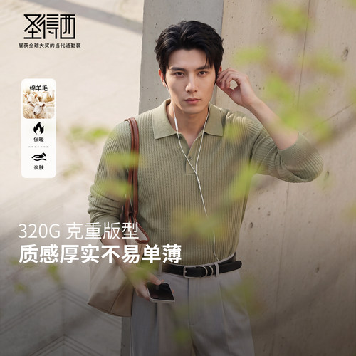 圣得西山羊绒绵羊毛男POLO毛衣