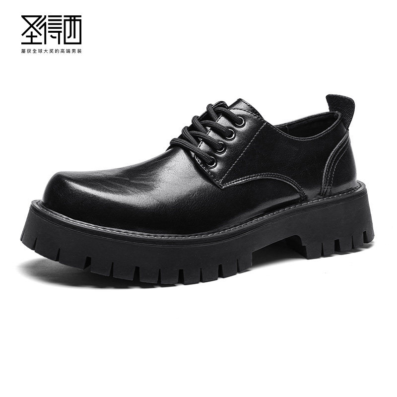 圣得西鞋子男商务风2026春季新款中青年日常通勤圆头系带增高皮鞋