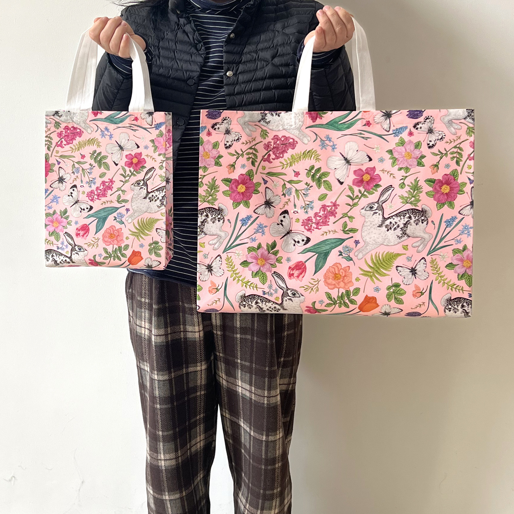 【兔子的花园-无纺布袋】（5个尺寸 防水防油）服装店袋子礼品袋