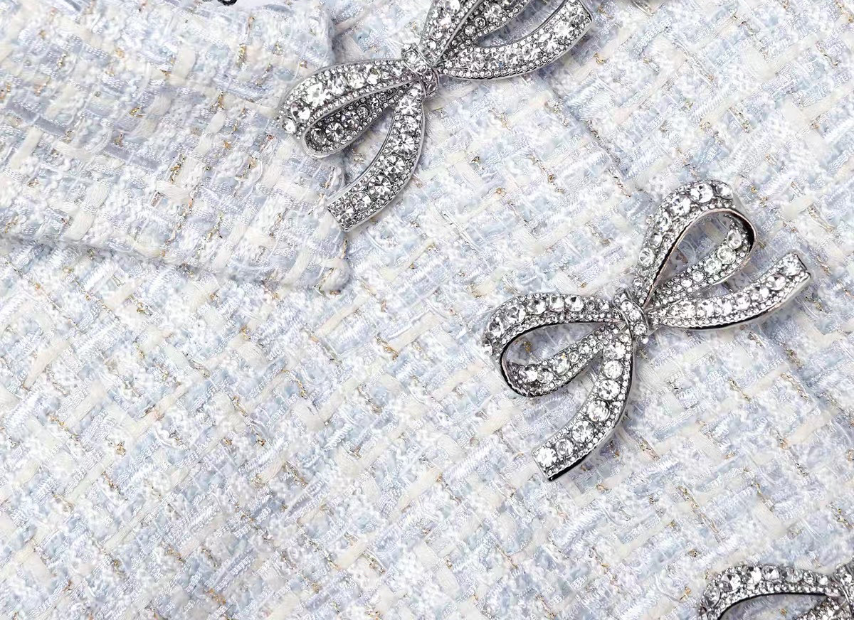 SELF Designer 2025 Spring Blue Bow Tweed Chiffon Dress - Be First! - Product image 5