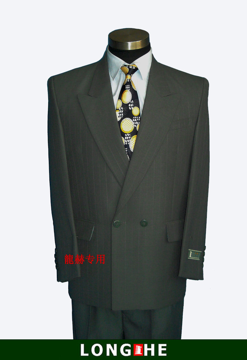 龍赫品牌折扣中老年男双排扣商务正装纯毛毛料西服套装有加肥加大
