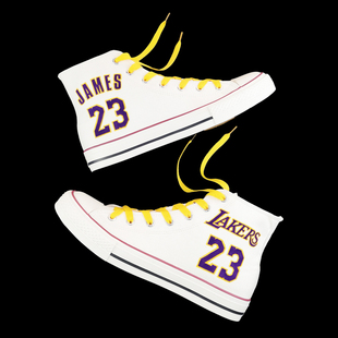 帆布鞋男高帮湖人队8号24号詹姆斯23号科比库里欧文情侣手绘女鞋