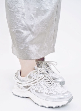 Lucida五周年款！全牛皮可脱卸珍珠链蕾丝花朵日系运动休闲老爹鞋