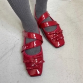 casseli 芭蕾舞玛丽珍鞋 早秋新品 复古蝴蝶结方头斜带日系女单鞋