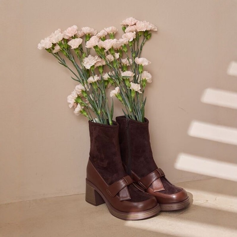 MJ复古miu系！复古法式小香风蝴蝶结日系女靴短靴马丁靴