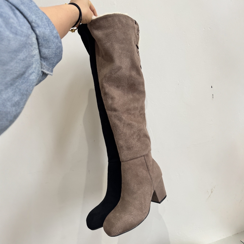 腿精buff！复古松弛显瘦粗跟长筒靴日系气质舒适过膝长靴高筒靴女
