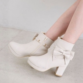 MJ战靴3穿 复古法式 优雅大蝴蝶结水钻粗跟踝靴日系女靴短靴女