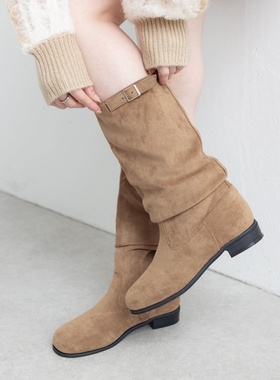 Kas人气内增高！复古英伦日系女靴骑士靴中筒靴西部牛仔靴堆堆靴