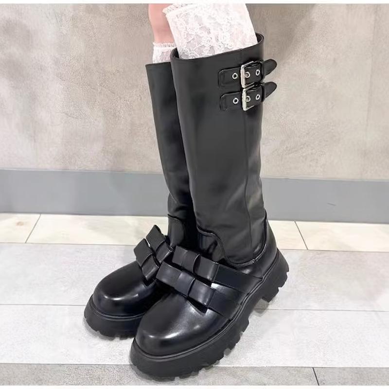 MERRY蝴蝶结控！N复古厚底增高洛丽塔日系女靴长靴高筒靴长筒靴女