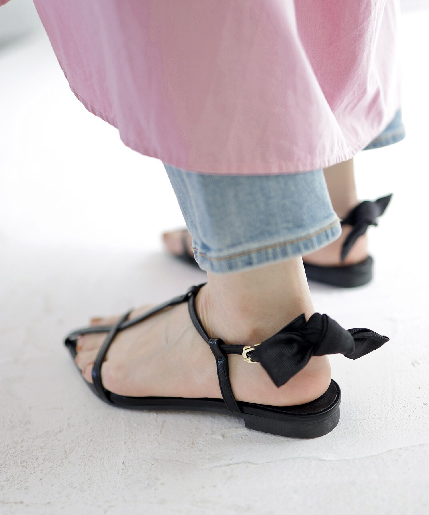 两穿可脱卸水玉波点蝴蝶结!一字带日系女鞋罗马凉鞋