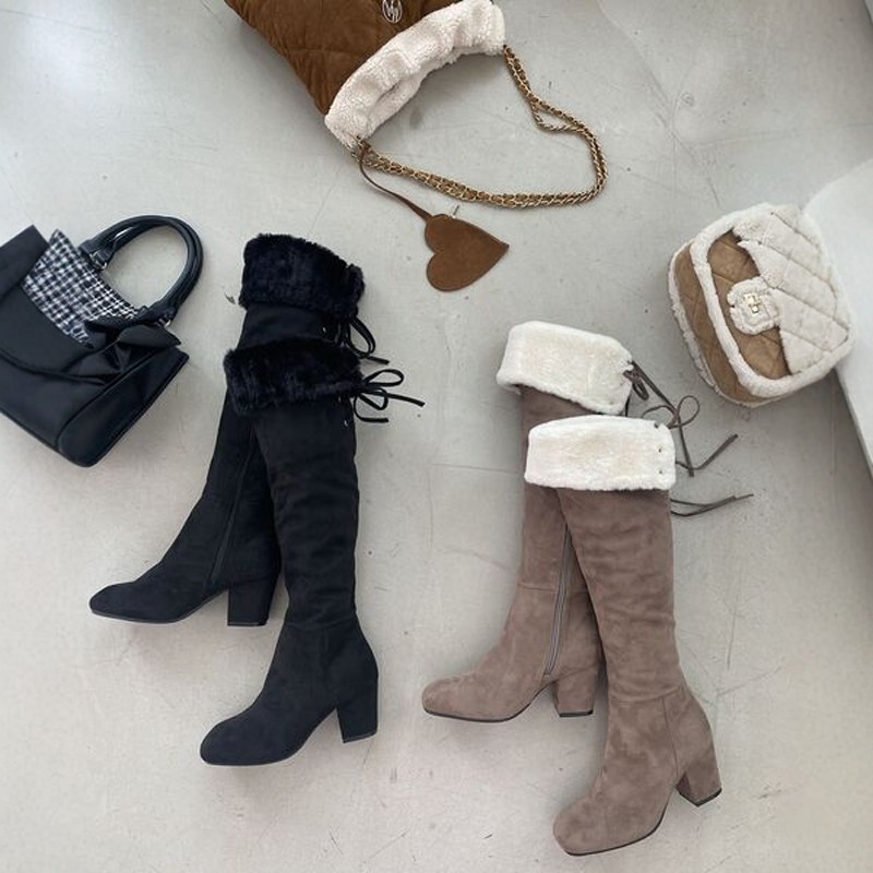 腿精buff！MJ毛毛翻筒两穿复古日系过膝长靴高筒靴长筒靴堆堆靴,女鞋,时装靴,淘宝优惠券,粉丝福利购,淘宝优惠卷