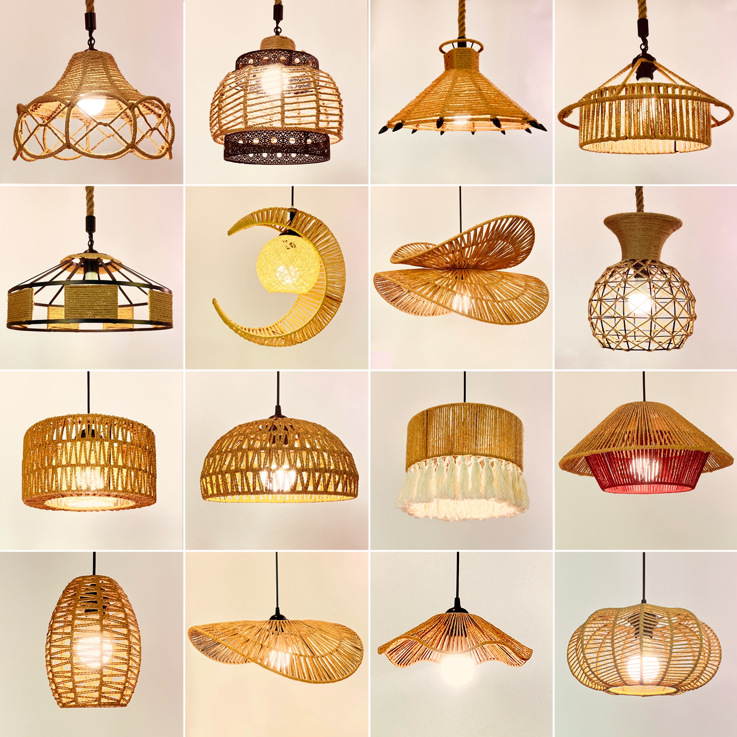 复古麻绳餐厅铁艺吊灯创意个性餐厅中式饭店大排档民宿编织艺术灯