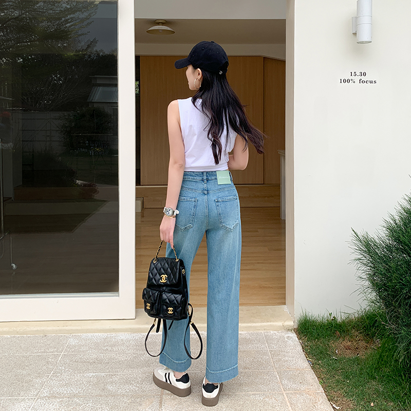 CKLY2318斯卡洛依jeans直筒牛仔裤女浅色遮胯九分奶奶裤窄版阔腿