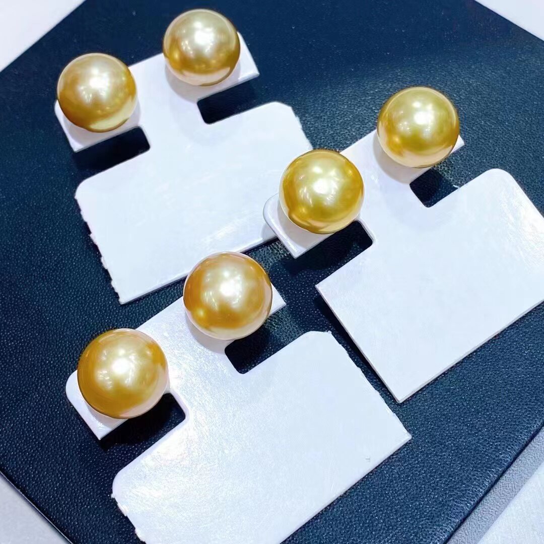 12-13mm天然色菲律宾浓金耳钉 四分之三圆微瑕百搭定制款礼物强光