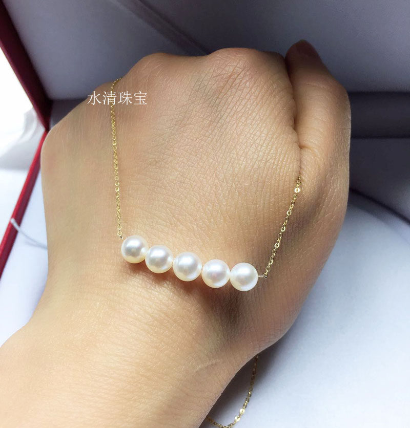 正圆强光18K金正品天然淡水珍珠微笑项链锁骨颈饰气质唯美送女友