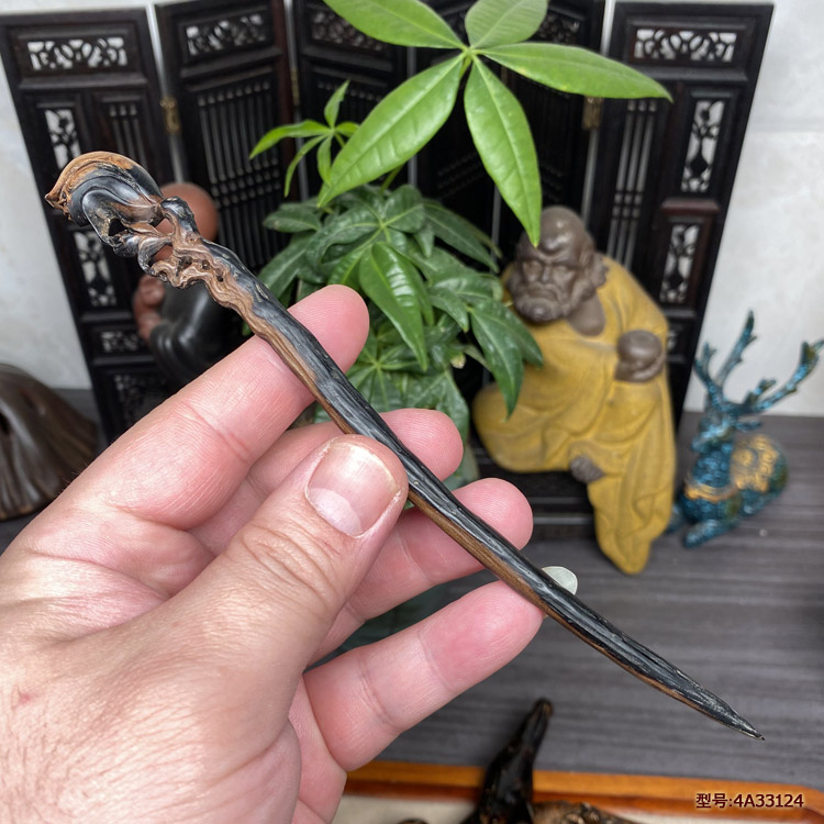 天然黑珊瑚海柳血柳文玩发簪