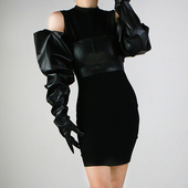 泡泡袖 子宽松蓬蓬袖 仿真皮仿皮黑色男女加大 85cm大袖 触屏长手套